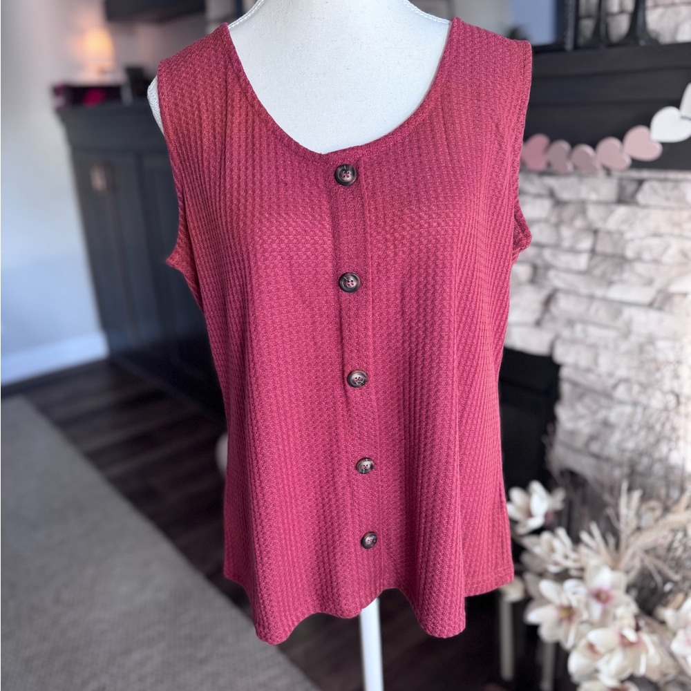 Brand New 2XL Sleeveless Red/Orange Button-Down Top